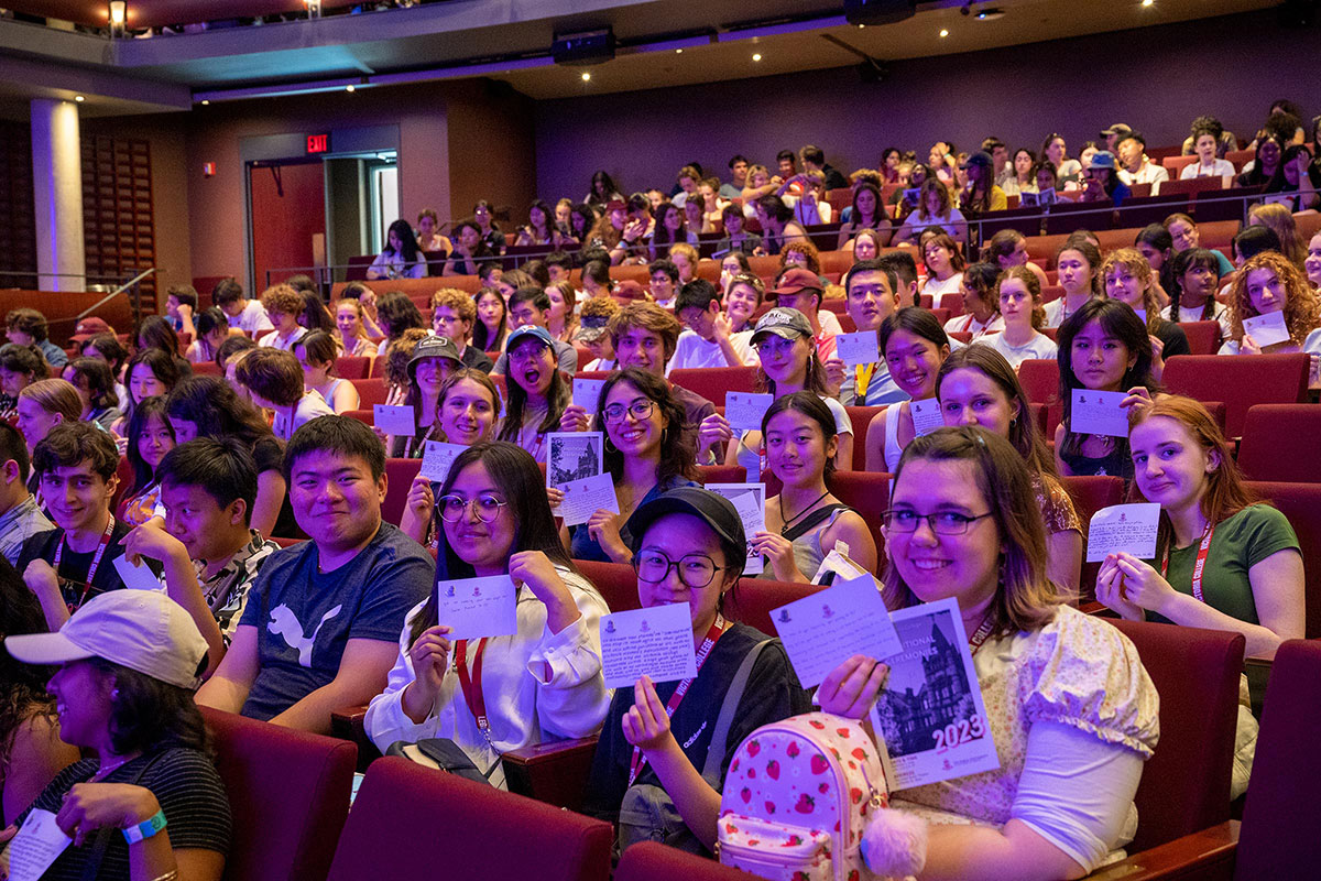 students with notes bader theatre