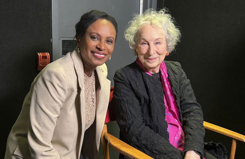 Victoria University President Rhonda McEwen and Margaret Atwood.,