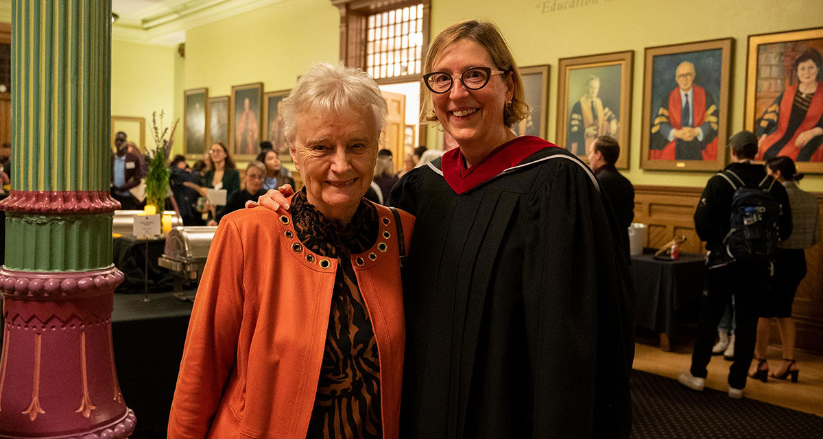 Ellen Edmonds and Louise Yearwood pose together on Charter Day on Oct. 11, 2023.